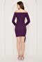 Purple Flexible Crepe Fabric Asymmetric Cut Shoulder Detailed Long Sleeve Mini Dress 100 - 3