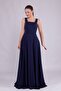 Navy Blue Square Collar Sleeveless Wide Strap Woven Draped Fabric Maxi Length Flared Evening Dress - 3