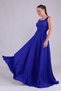Sax Blue Square Collar Sleeveless Wide Strap Woven Draped Fabric Maxi Length Flared Evening Dress