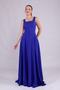 Sax Blue Square Collar Sleeveless Wide Strap Woven Draped Fabric Maxi Length Flared Evening Dress - 2