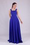 Sax Blue Square Collar Sleeveless Wide Strap Woven Draped Fabric Maxi Length Flared Evening Dress - 3