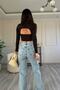 Lisa 90's Snow Wash Blue Lycra Super High Waist Loose Jeans Palazzo Trousers - 4