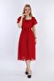 Women's Collar Flounced Belted Chiffon Red Dress - 2