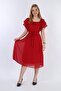 Women's Collar Flounced Belted Chiffon Red Dress - 5