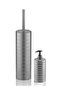 Moblen Gray Round Bathroom Set Set of 5 Trash Can Toothbrush Holder Liquid Soap Dispenser - 2