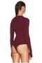 Women's Burgundy Finger Snap Placket V Neck Silk Jersey Bodysuit - 3