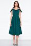 Emerald Hanging Neck Ruffle Detail Off-Shoulder Woven Draped Fabric Midi Length Graduation And Evening Dress - 6