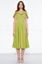 Pistachio Green Hanging Neck Ruffle Detail Off-Shoulder Draped Fabric Midi Length Graduation and Evening Dress