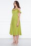 Pistachio Green Hanging Neck Ruffle Detail Off-Shoulder Draped Fabric Midi Length Graduation and Evening Dress - 5