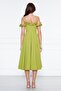 Pistachio Green Hanging Neck Ruffle Detail Off-Shoulder Draped Fabric Midi Length Graduation and Evening Dress - 7