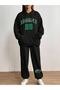 Unisex 3 thread Black Hooded Tracksuit Set - Brooklyn 89 Green Printed - 2