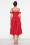 Red Hanging Neck Ruffle Detail Off-Shoulder Woven Draped Fabric Midi Length Graduation And Evening Dress - 8