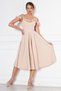 Cream Hanging Neck Ruffle Detail Off-Shoulder Woven Draped Fabric Midi Length Graduation And Evening Dress - 2