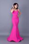 Fuchsia Strappy Back Rope Tied Woven Draped Fabric Fish Collar Evening Dress - 3