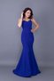 Sax Blue Strappy Back Rope Tied Woven Draped Fabric Fish Collar Evening Dress - 5