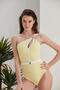 Women's Yellow One-Shoulder Belt Detailed Underwire Special Design Lined Stylish Boutique Swimsuit