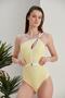 Women's Yellow One-Shoulder Belt Detailed Underwire Special Design Lined Stylish Boutique Swimsuit - 4