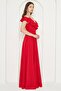 Flexible Crepe Fabric Thin Straps Flounced Collar Detailed Slit Long Red Evening Dress 582190 - 7