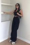 Morgana Black Lycra Super High Waist Loose Jeans Palazzo Trousers - 3