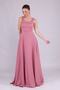 Dried Rose Square Collar Sleeveless Wide Strap Woven Draped Fabric Maxi Length Flared Evening Dress - 2