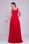 Red Square Collar Sleeveless Wide Strap Woven Draped Fabric Maxi Length Flared Evening Dress - 2