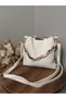 Women's White Scarf and Chain Accessory Soft Leather 3 Compartment Handbag and Shoulder Bag - 3