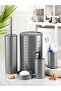 Moblen Gray Round Bathroom Set Set of 5 Trash Can Toothbrush Holder Liquid Soap Dispenser