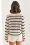 Women's White Black Striped Openwork Seasonal Knitwear Sweater 20234913 - 6