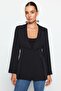 Black Fitted Lined Woven Blazer Jacket TWOAW24BC00047