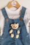 Long Sleeve Baby Denim Salopet with Teddy Bear Toy - 2