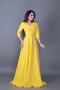 Yellow V-Neck 3/4 Sleeve Woven Draped Fabric Maxi Length Flared Evening Dress - 4