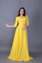 Yellow V-Neck 3/4 Sleeve Woven Draped Fabric Maxi Length Flared Evening Dress - 5