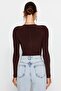 Kahverengi Cut Out/Pencere Detaylı Örme Body TPRAW24BD00001 - 6