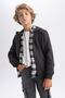 Boy's Anthracite Thick School Cardigan with Hood X7382A623Au