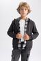 Boy's Anthracite Thick School Cardigan with Hood X7382A623Au - 4