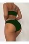 Women's Green Glitter One-Shoulder Ribbon Embroidery Elastic Detailed High Waist Lined Stylish Bikini Set - 2