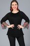 Women's Black Sleeve Floral Guipure Madonna Collar Blouse M9258 - 2