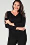 Women's Black Shoulder Chain Tulle Long Sleeve Blouse M9253