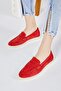 Bruna Women's Red Suede Genuine Leather Loafer Shoes - 8