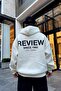Plus Size Unisex 'Review' Since 1992 Print Detailed Hooded Oversize Sweatshirt with Pockets - 2