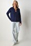 Women's Navy Collar Lace-up Knit Sweater MX00122 - 2