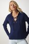 Women's Navy Collar Lace-up Knit Sweater MX00122 - 3