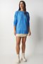 Women's Sky Blue Crew Neck Oversize Knitwear Sweater BV00085 - 3