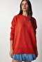 Women's Orange Crew Neck Oversize Knitwear Sweater BV00085