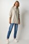 Women's Beige Turtleneck Oversize Knitwear Sweatshirt BV00084