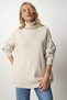 Women's Beige Turtleneck Oversize Knitwear Sweatshirt BV00084 - 3