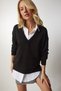 Women's Black V-Neck Oversize Knitwear Sweater BV00082