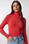 Women's Orange Turtleneck Ribbed Knitwear Sweater bv00087 - 3