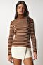 Women's Brown Striped Turtleneck Knitwear Sweater BP00146 - 4