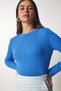 Women's Blue Crew Neck Ribbed Knitwear Sweatshirt BP00147 - 2